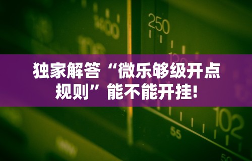 独家解答“微乐够级开点规则”能不能开挂!