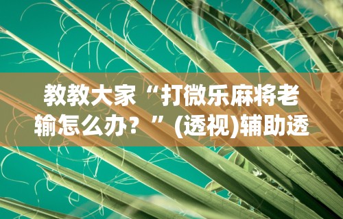教教大家“打微乐麻将老输怎么办？”(透视)辅助透视教程
