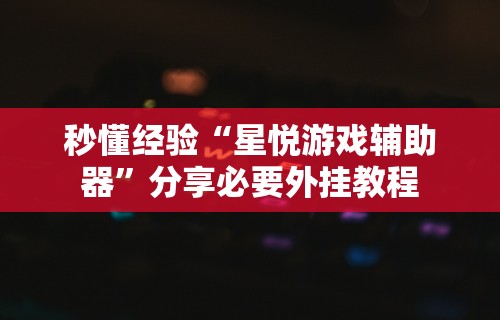 秒懂经验“星悦游戏辅助器”分享必要外挂教程