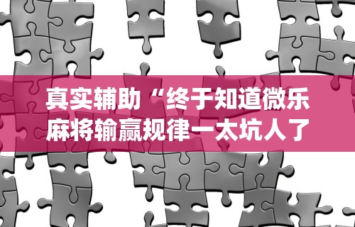 真实辅助“终于知道微乐麻将输赢规律一太坑人了教你诀窍”(果然有透视挂)